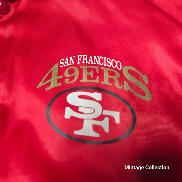 VINTAGE SAN FRANCISCO SF 49ERS CHALK LINE SATIN BOMBER JACKET SIZE M MADE IN USA - Picture 3 of 11